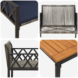 Set Mobili da Esterno 3 pcs Grigio e Blu Navy polyrattan