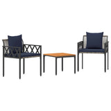 Set Mobili da Esterno 3 pcs Grigio e Blu Navy polyrattan