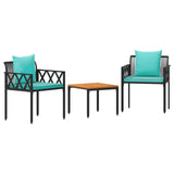 Set Mobili da Esterno 3 pcs Nero e Turchese polyrattan