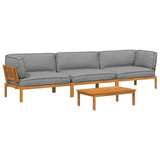 Set di divani con cuscino 4 pcs Grigio Legno di Acacia Massello