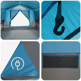 Tenda a tunnel con tetto Blu 10 persone Poliestere e Acciaio