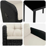 Set Tavolo da Salotto con cuscino 7 pcs Nero e Bianco Crema
