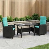 Set da pranzo per esterni 3 pcs Nero e Turchese polyrattan