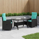 Set da pranzo per esterni 3 pcs Nero e Turchese polyrattan