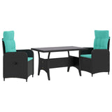 Set da pranzo per esterni 3 pcs Nero e Turchese polyrattan