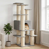 Albero per gatti con pali per graffiare in sisal Grigio Chiaro