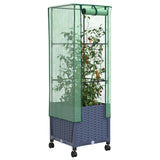 Vaso da Giardino con Copertura per Serra e Ruote Blu Grigio PP
