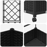 Vaso da giardino con grigliato e ruote Nero 40 x 40 x 131,5 cm