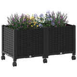 Vaso da Giardino con Ruote Nero 80 x 40 x 44 cm PP