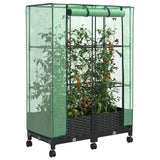 Vaso da Giardino con Copertura per Serra e Ruote 2 pz Nero PP