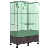 Vaso da Giardino con Copertura per Serra e Ruote 2 pz Marrone
