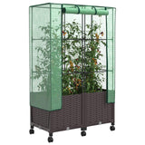 Vaso da Giardino con Copertura per Serra e Ruote 2 pz Marrone