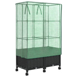Vaso da Giardino con Copertura per Serra e Ruote 2 pz Nero PP