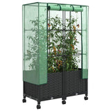 Vaso da Giardino con Copertura per Serra e Ruote 2 pz Nero PP
