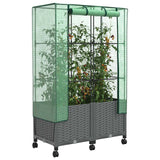 Vaso da Giardino con Copertura per Serra e Ruote 2 pz PP