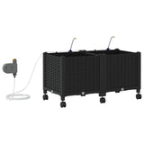 Vaso da Giardino con Irrigazione e Ruote 2 pz Nero PP