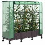 Vaso da Giardino con Copertura per Serra e Ruote 3 pz Marrone