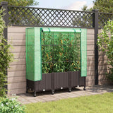 Vaso da Giardino con Copertura per Serra e Ruote 3 pz Marrone
