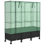 Vaso da Giardino con Copertura per Serra e Ruote 3 pz Nero PP