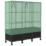 Vaso da Giardino con Copertura per Serra e Ruote 3 pz Nero PP