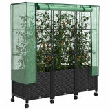 Vaso da Giardino con Copertura per Serra e Ruote 3 pz Nero PP