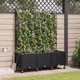 Vaso da Giardino con Irrigazione e Ruote 3 pz Nero PP
