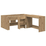 Letto alto per bambini con scrivania 2 pz Rovere Artigianale
