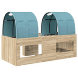 Letto Alto per Bambini con Tunnel Rovere Sonoma e Azzurro