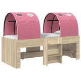 Letto Alto per Bambini con Tunnel Rovere Sonoma e Rosa