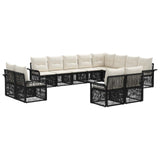 Set Divano da Giardino 12 pcs Nero e Bianco Crema polyrattan