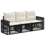 Set Divano da Giardino 3 pcs Nero e Bianco Crema polyrattan