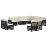 Set Divano da Giardino 12 pcs Nero e Bianco Crema polyrattan