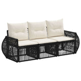 Set Divano da Giardino 3 pcs Nero e Bianco Crema polyrattan