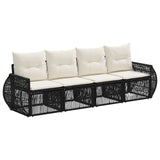 Set Divano da Giardino 4 pcs Nero e Bianco Crema polyrattan