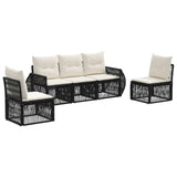 Set Divano da Giardino 5 pcs Nero e Bianco Crema polyrattan