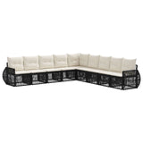Set Divano da Giardino 9 pcs Nero e Bianco Crema polyrattan