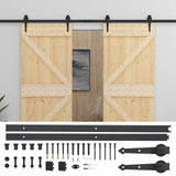 Porta scorrevole 2 pcs Naturale e Nero Legno Massello di Pino