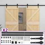 Porta scorrevole 2 pcs Naturale e Nero Legno Massello di Pino