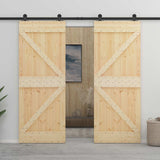 Porta scorrevole 2 pcs Naturale e Nero Legno Massello di Pino