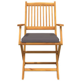 Sedia da Giardino Pieghevole con Cuscino Grigio 6pz in Legno Massello di Acacia