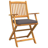 Sedia da Giardino Pieghevole con Cuscino Grigio 6pz in Legno Massello di Acacia