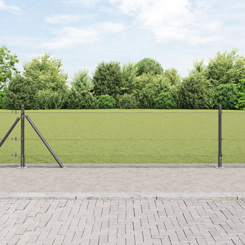 Recinzione in Rete Saldata con 13 Pali Flangiati Grigio 0.6x100 m Acciaio