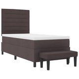 Letto Box Spring con Materasso e Panchina Marrone Scuro 90x190 cm Tessuto