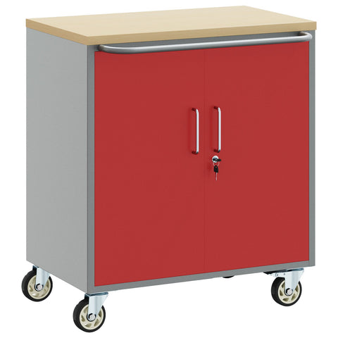 Mobile per Attrezzi con Ruote e Porte Rosse e Grigie Bloccabili 75x45x85 cm Acciaio
