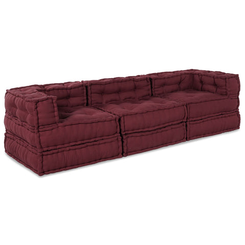 Pouf modulari 3 pezzi in tessuto borgogna