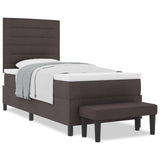 Letto Box Spring con Materasso e Panchina Marrone Scuro 90x190 cm Tessuto