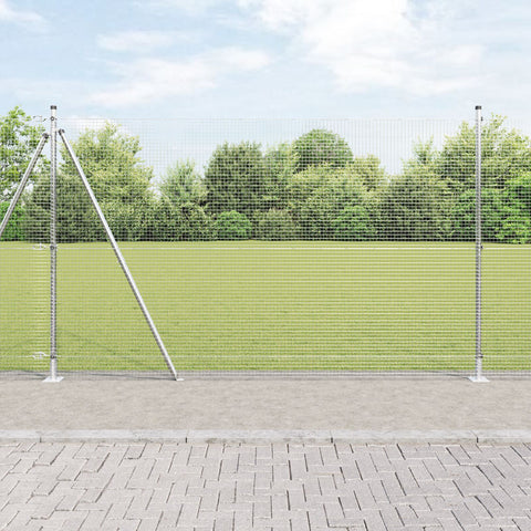 Recinzione in Fil di Ferro Saldato con 13 Pali Flangiati 1.5x50 m Acciaio Galvanizzato