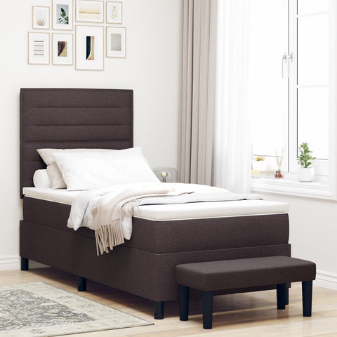 Letto Box Spring con Materasso e Panchina Marrone Scuro 90x190 cm Tessuto