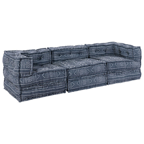Divano Pouffe Modulare a 3 Posti Convertibile in Tessuto Indigo di vidaXL