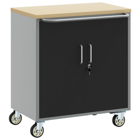 Armadio Portattrezzi con Ruote e Chiusura Nero 75x45x85 cm Acciaio
